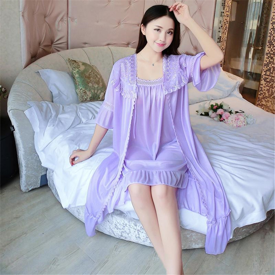 2024 Sexy V Neck Nightdress Sl - Robe Silk Women 评论和价格