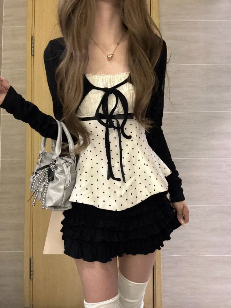 Korean Fashion Polka Dots Lace - Cami Top Lace 评论和价格