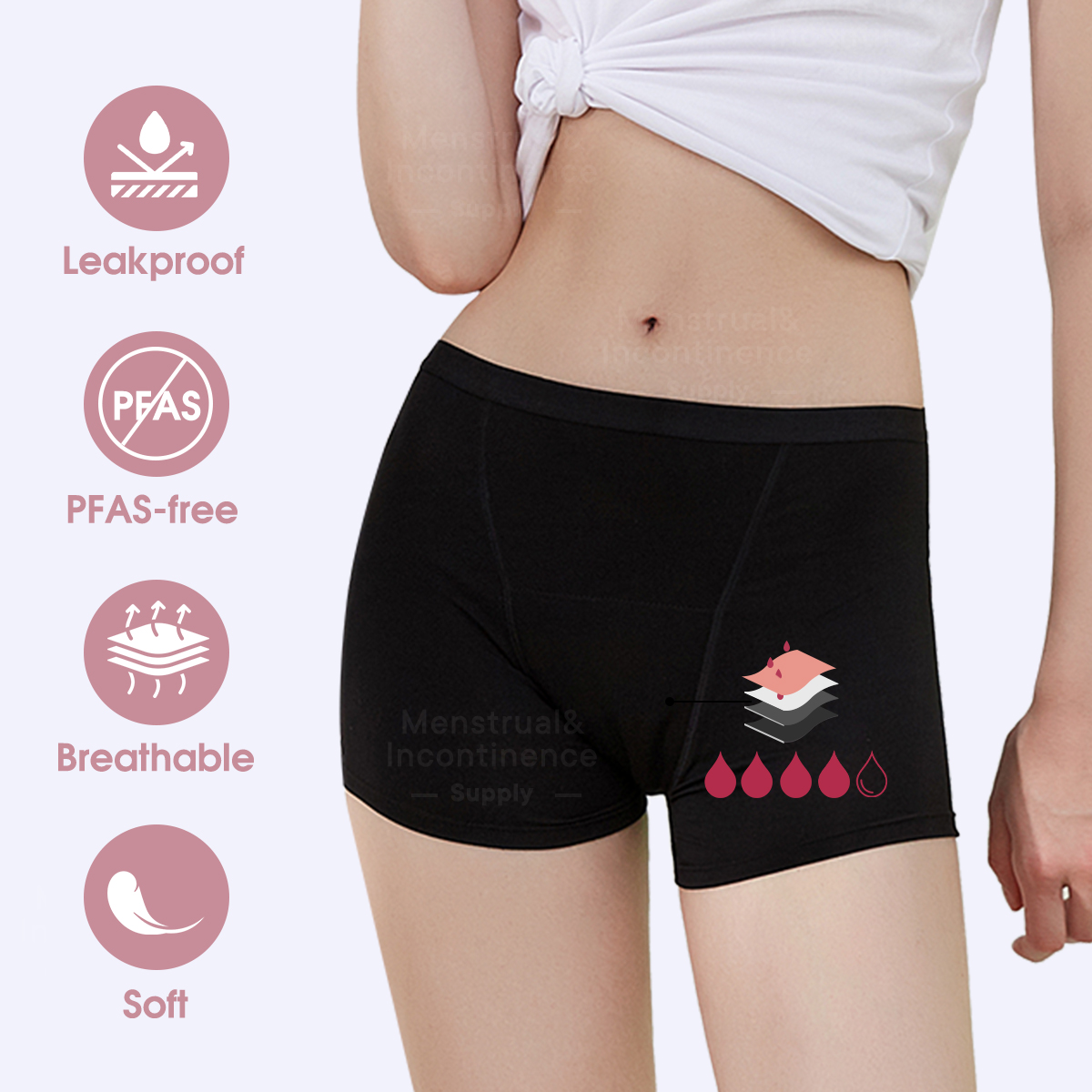 Bamboo Fiber Period Underwear  - Boyshort Underwear 评论和价格